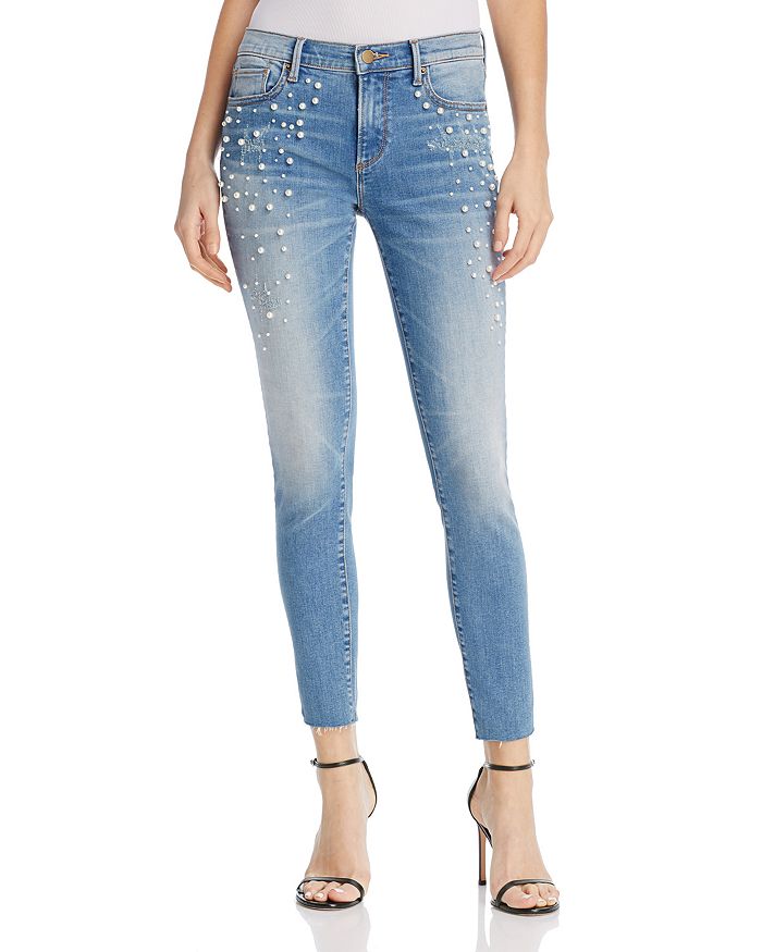 AQUA Embellished RawEdge Skinny Jeans in Light Wash 100 Exclusive