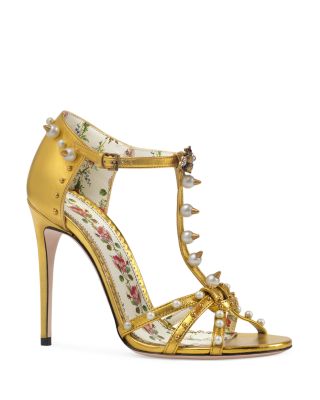 gucci gold heels with pearls