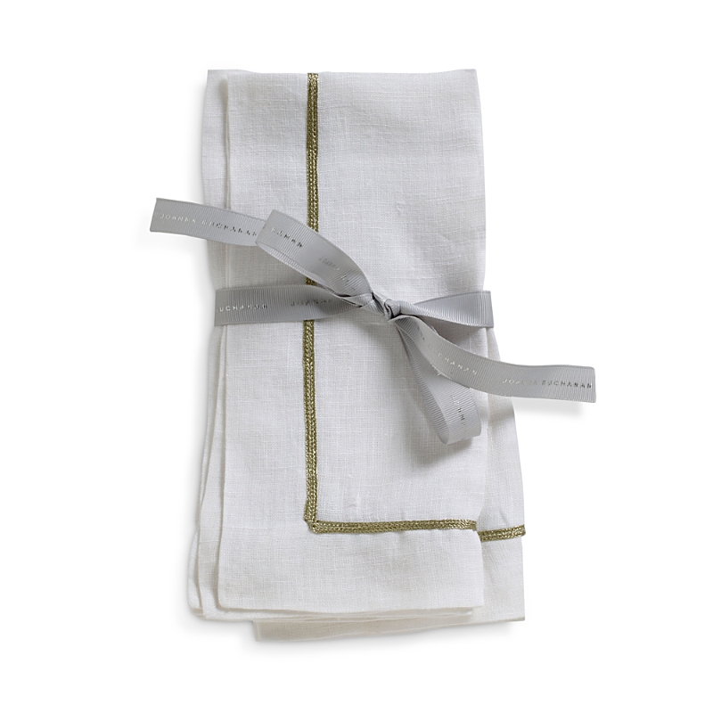 Joanna Buchanan Gold Trim Linen Dinner Napkins 2-piece Set In White/gold