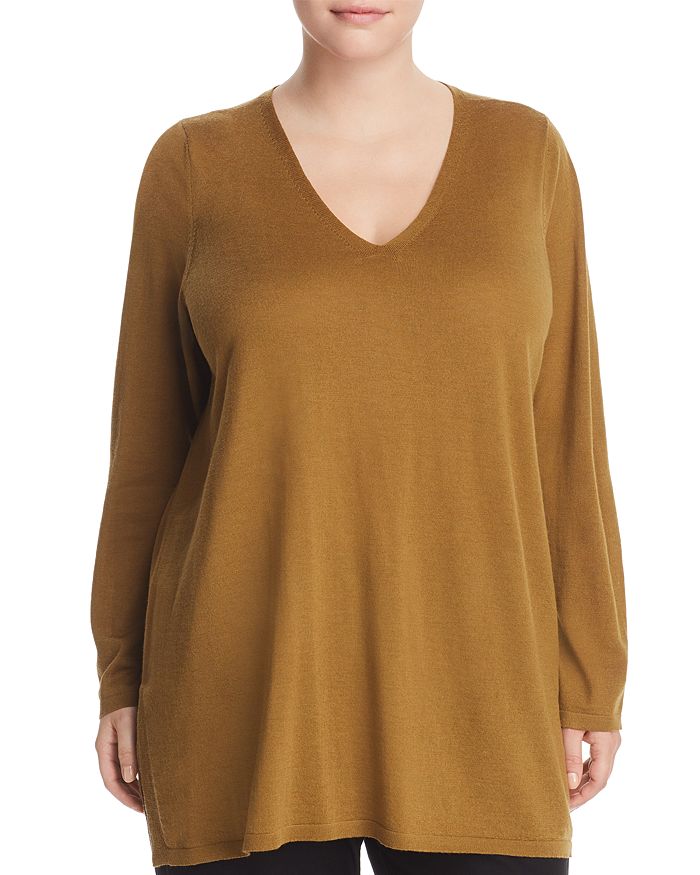 Eileen Fisher Plus V Neck Merino Wool Tunic Sweater Bloomingdale s