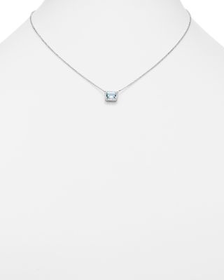 Aquamarine & Diamond Pendant Necklace in 14K White Gold, 17"  