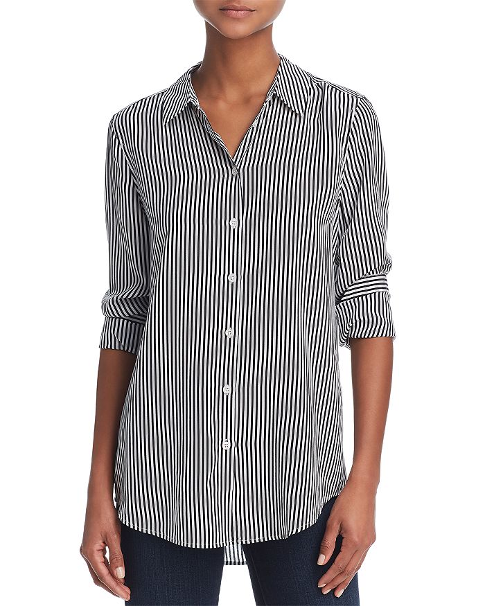 Shop Equipment Essential Silk Stripe Shirt In Bright White/true Black