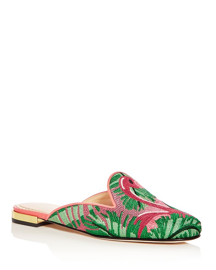 Charlotte Olympia Women s Flamingo Embroidered Mules Bloomingdale s