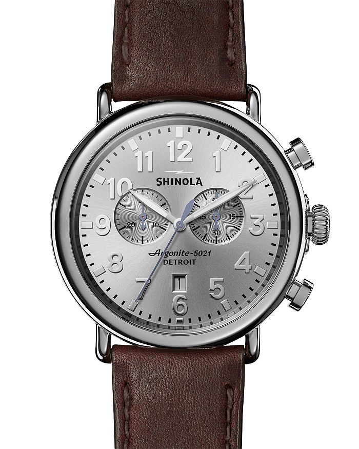 Shop Shinola Runwell Watch, 47mm In Silver/brown