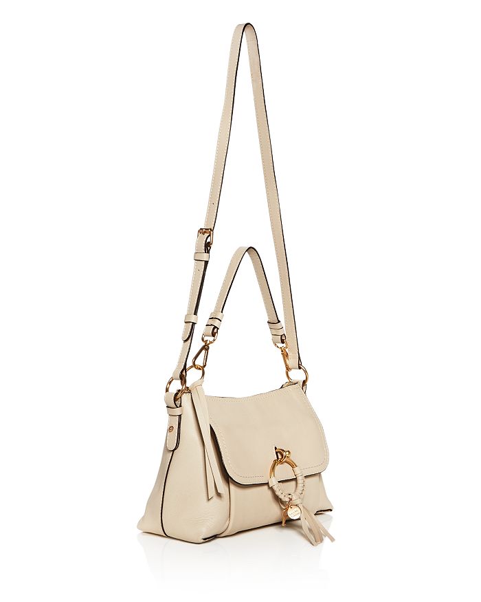 Shop See By Chloé See By Chloe Joan Small Leather Crossbody In Cement Beige/gold
