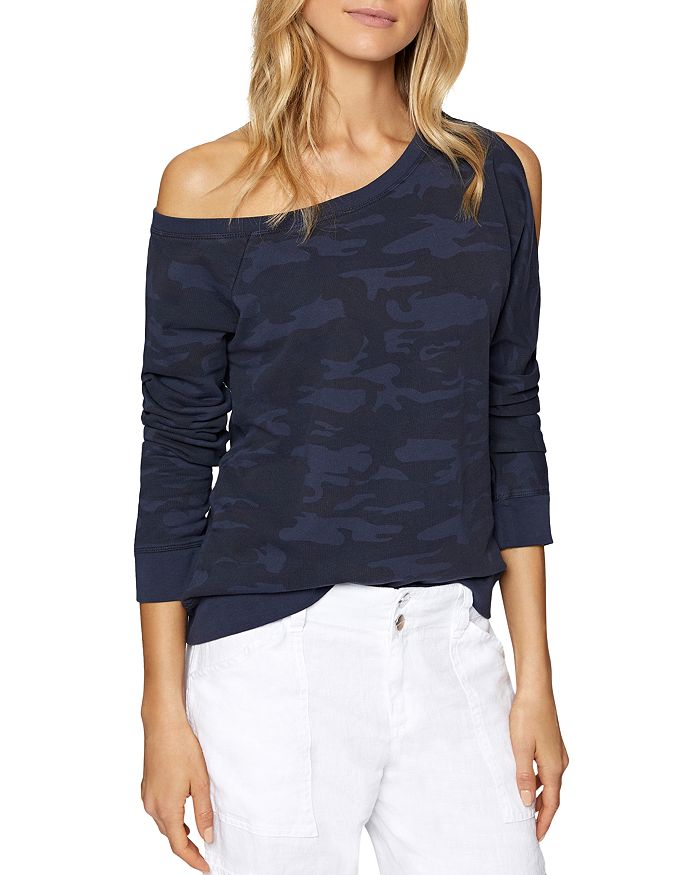 Cold shoulder camo online sweatshirt