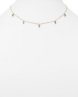 Emerald Teardrop Charm Necklace in 14K Yellow Gold, 17" 