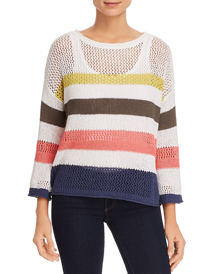 Three Dots Striped Open-Weave Sweater | Bloomingdale's