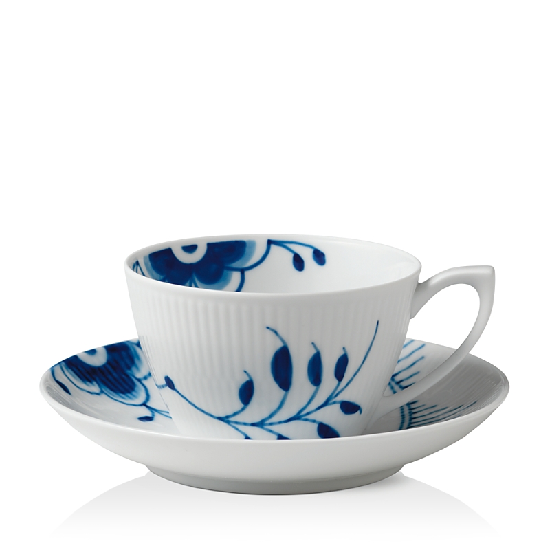 Royal Copenhagen Blue Fluted Mega Tea Cup & Saucer In Two Tone