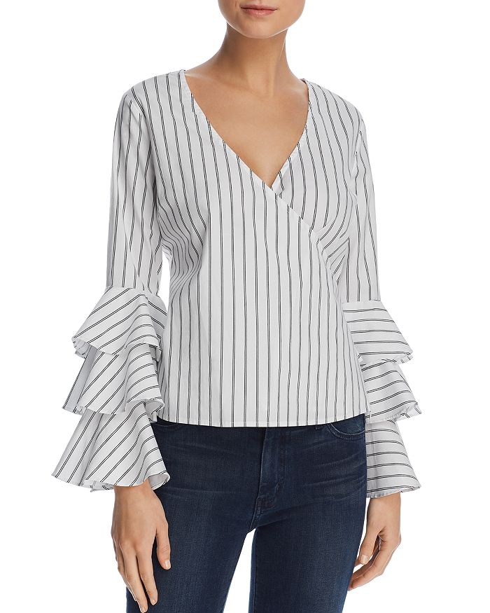 Aqua Striped Gold Button Top
