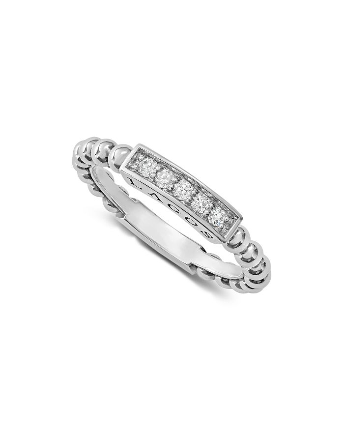 Shop Lagos Sterling Silver Caviar Spark Diamond Stacking Ring In White/silver