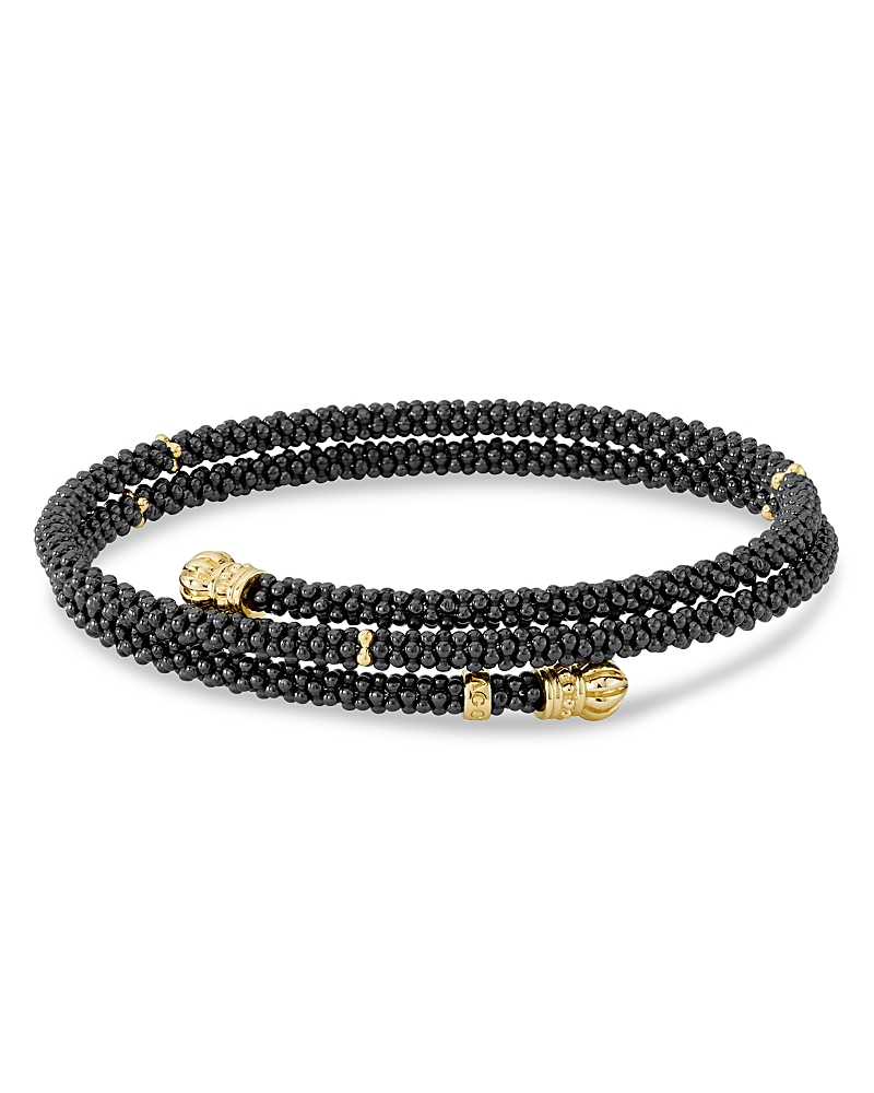 Lagos Gold & Black Caviar Collection 18k Gold & Ceramic Coil Bracelet In Black/gold