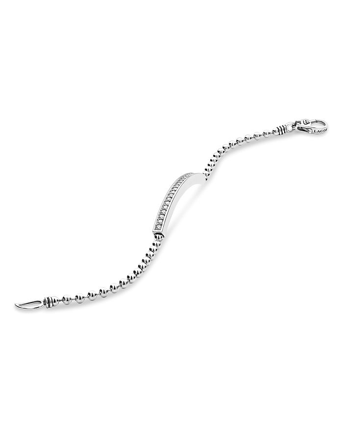 Shop Lagos Sterling Silver Caviar Spark Diamond Bar Chain Bracelet In White/silver