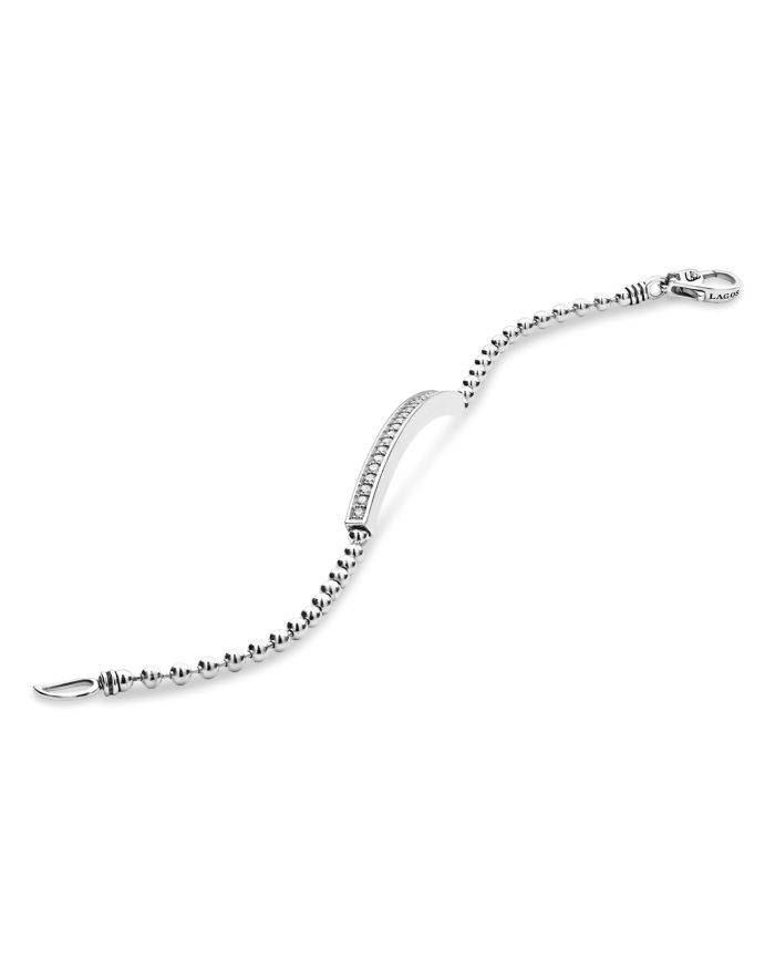 Sterling Silver Caviar Spark Diamond Bar Chain Bracelet