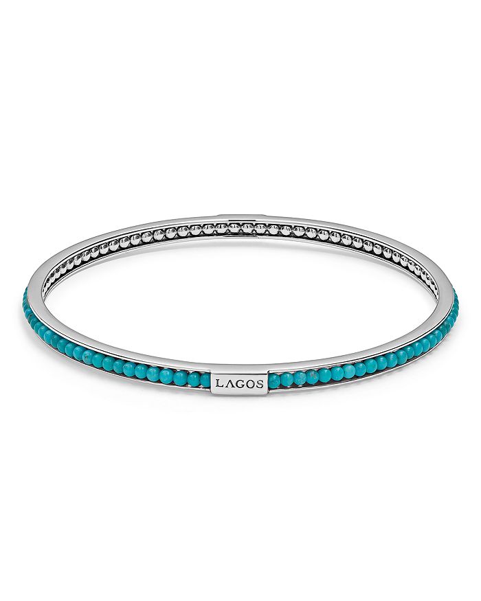 Shop Lagos Sterling Silver Caviar Icon Turquoise Beaded Bangle Bracelet