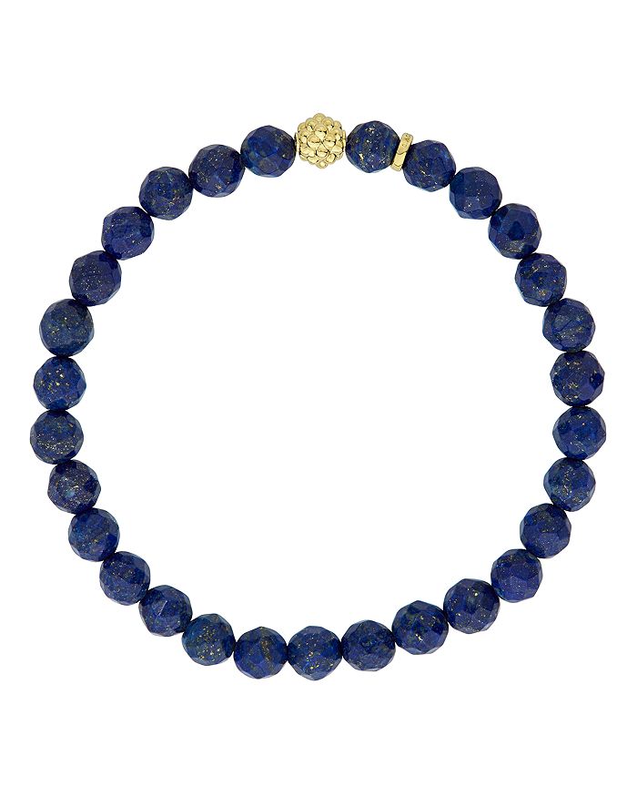 Shop Lagos 18k Gold Caviar Icon Lapis Beaded Stretch Bracelet, 6mm In Blue/gold