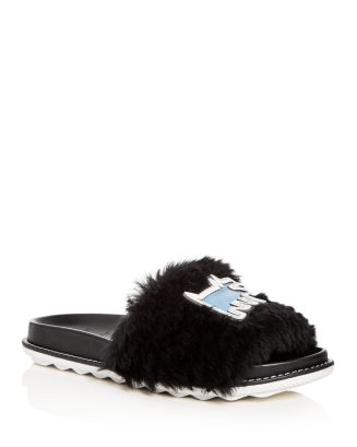 COACH X Keith Haring Fur & Leather Slides in Pink