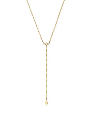 Zoë Chicco - 14K Yellow Gold Tiny Diamond Charm Y Necklace, 16"