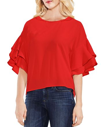 VINCE CAMUTO Tiered Ruffle Bell Sleeve Blouse | Bloomingdale's