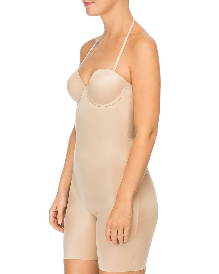 Shop Spanx Suit Your Fancy Strapless Convertible Underwire Mid-thigh Bodysuit In Champagne