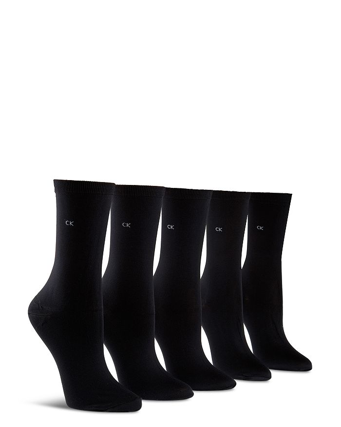 Calvin Klein Microfiber Crew Socks, Set Of 5 In Black