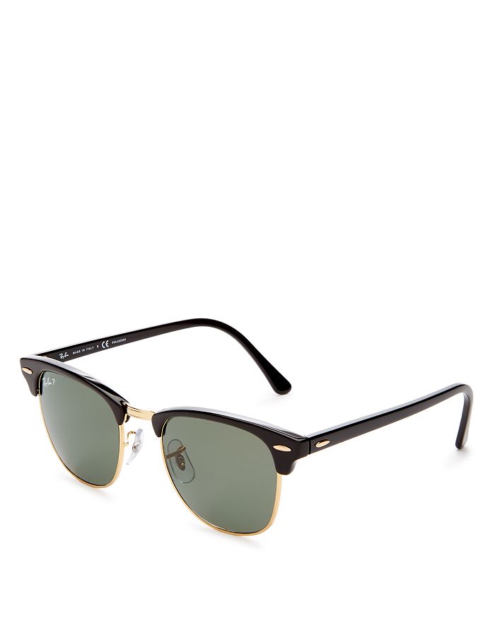 Shop Ray Ban Ray-ban Polarized Classic Clubmaster Sunglasses, 51mm In Black/gold/gray Solid