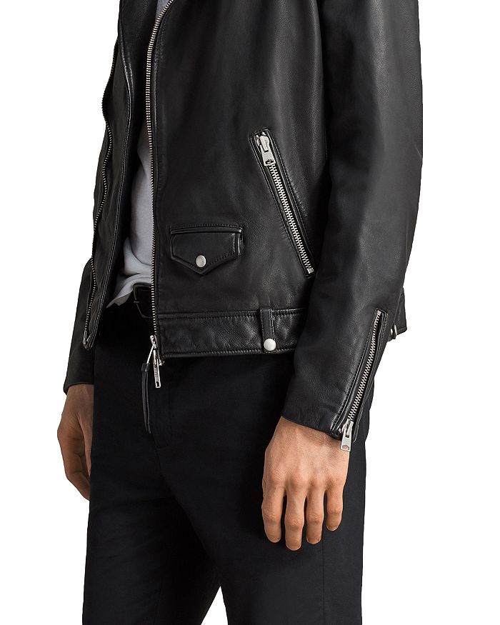 Allsaints Manor Biker Leather Jacket In Black Modesens