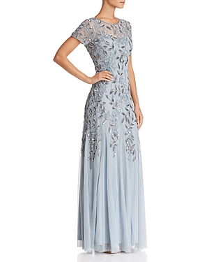 ADRIANNA PAPELL EMBELLISHED MESH GOWN,091897240