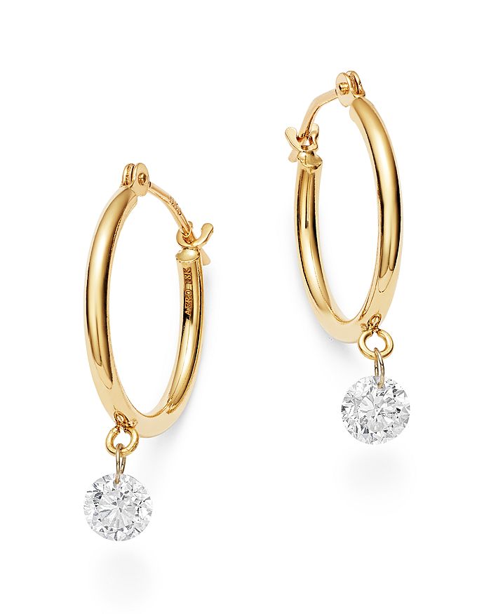 Aerodiamonds 18k Yellow Gold Solo Diamond Dangle Hoop Earrings In White/gold