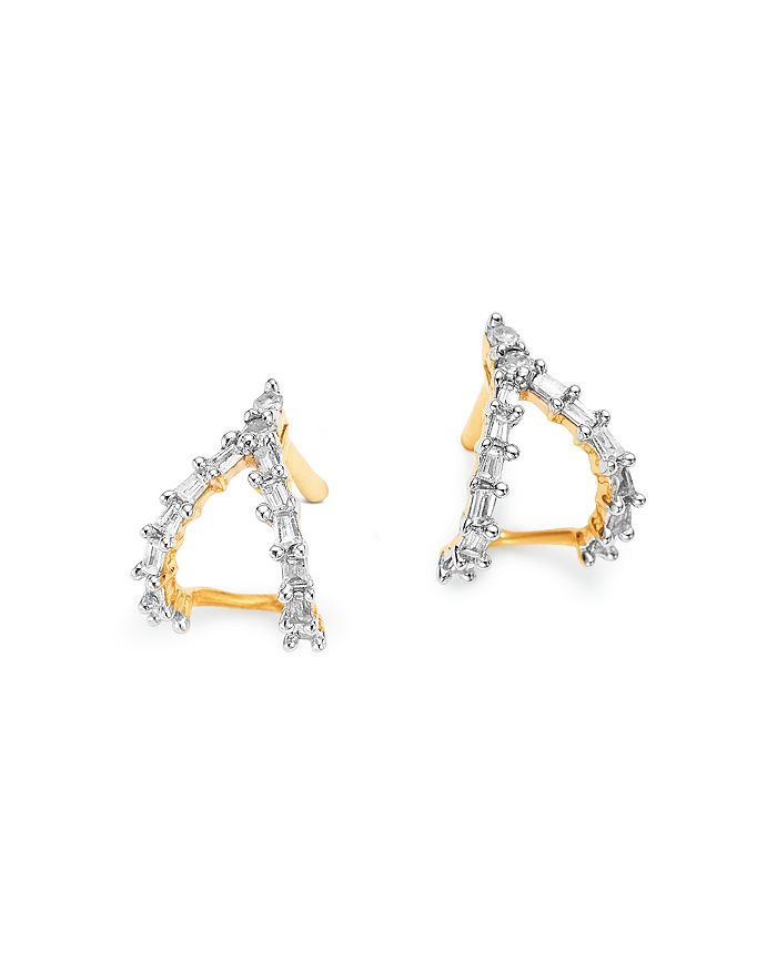 Adina Reyter 14k Yellow Gold Baguette Diamond Double J Hoop Earrings In White/gold