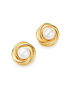 Photos - Earrings Bloomingdale's Cultured Freshwater Pearl Knot  in 14K Yellow Gold,