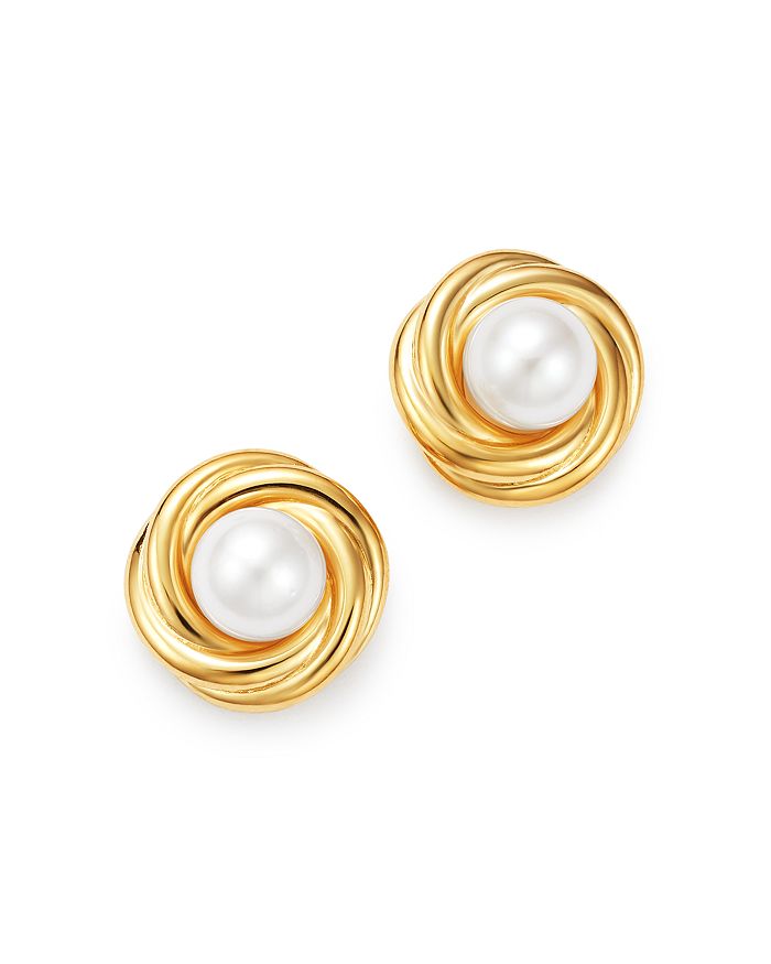 Bloomingdale's Cultured Freshwater Pearl Knot Earrings In 14k Yellow Gold, 5mm - 100% Exclusive In White/gold