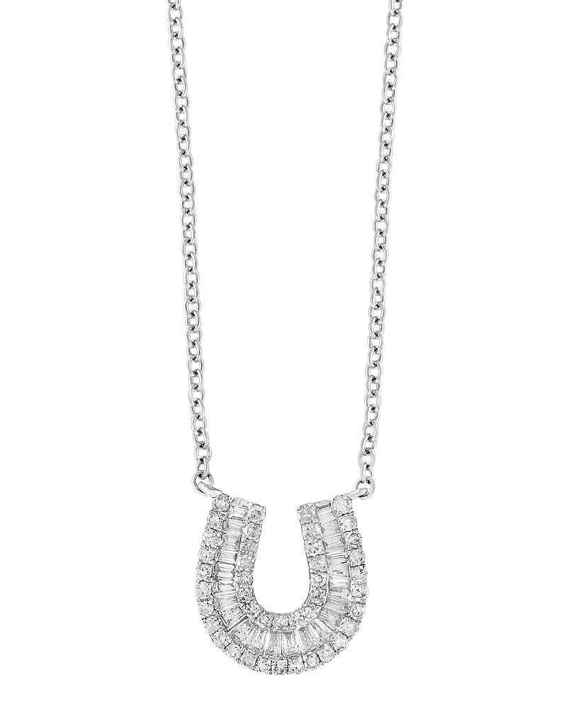 Bloomingdale's Fine Collection Diamond Baguette Horseshoe Pendant Necklace in 14K White Gold, 0.33 tcw