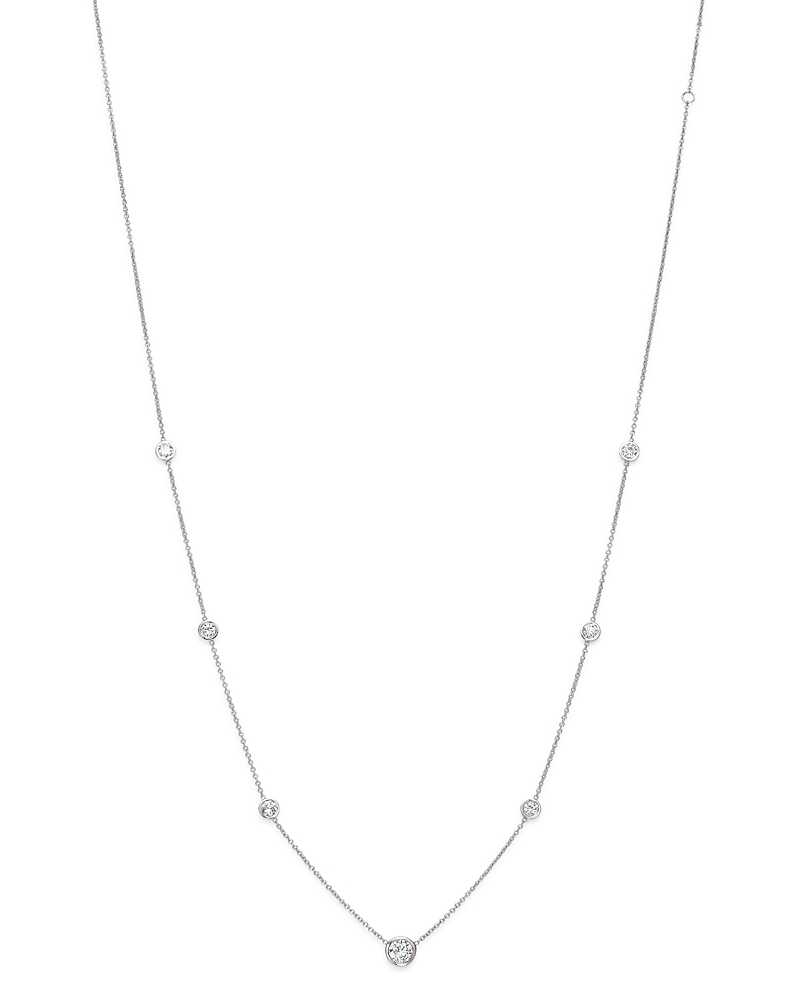 Diamond Station Necklace in 18K White Gold, 1.0 tcw