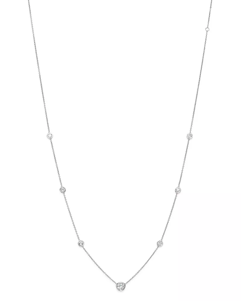 Diamond Station Necklace in 18K White Gold, 1.0 tcw