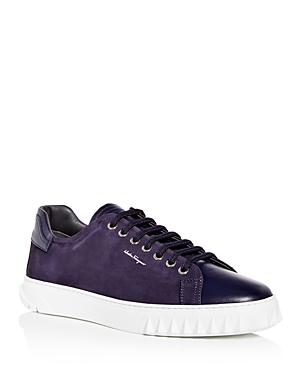 Ferragamo Men's Cube Leather Low-top Sneakers In Bluemarine