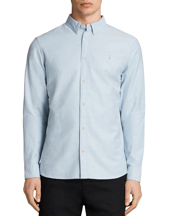 Allsaints Hungtingdon Embroidered Cotton Shirt In Light Blue
