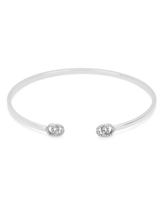 Gucci - 18K White Gold GG Running Diamond Cuff Bracelet
