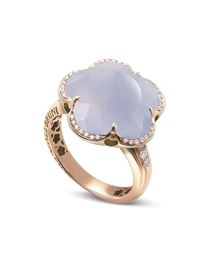 Shop Pasquale Bruni 18k Rose Gold Bon Ton Floral Blue Chalcedony & Diamond Ring In Blue/rose Gold