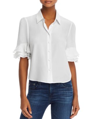 FRAME Ruffle-Sleeve Silk Top | Bloomingdale's