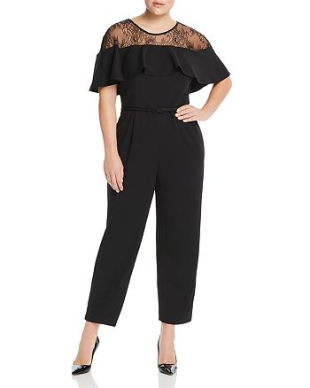 Adrianna Papell Plus Lace-Yoke Ruffled Jumpsuit | Bloomingdale's