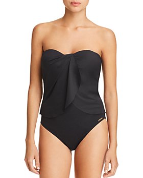 VINCE CAMUTO - Draped Bandeau Bikini Top & Convertible High-Waist Bikini Bottom