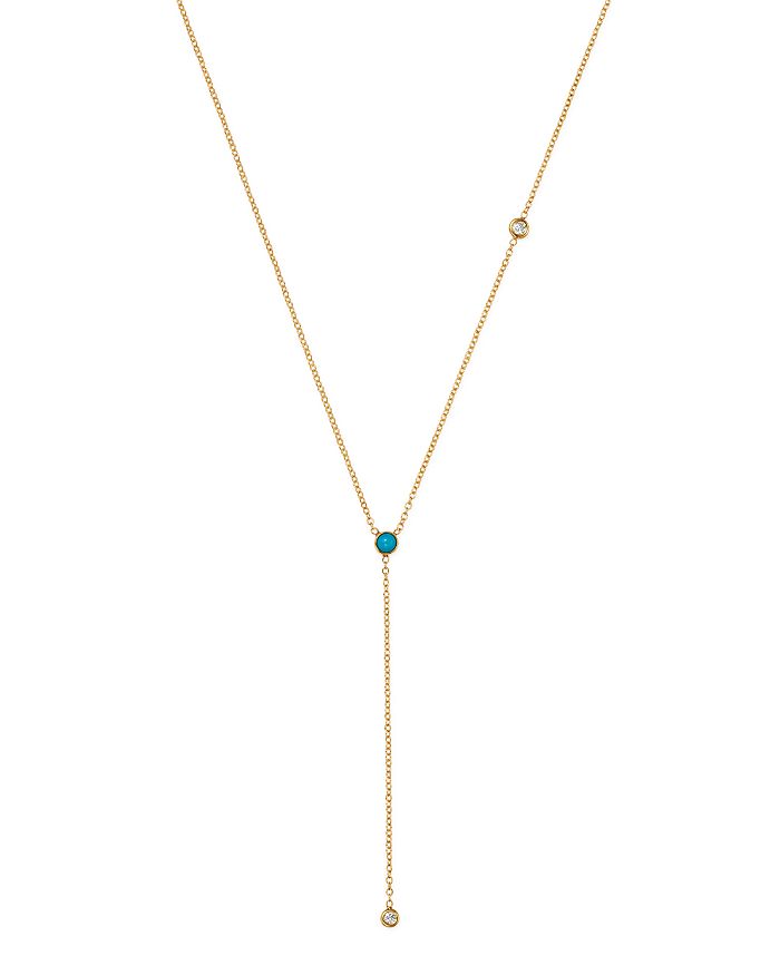 Zoë Chicco 14k Yellow Gold Turquoise & Diamond Y Necklace, 18 In Blue/gold