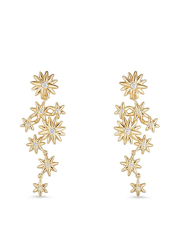 David Yurman Starburst Constellation Drop Earrings In 18k Gold With Diamonds In White/gold