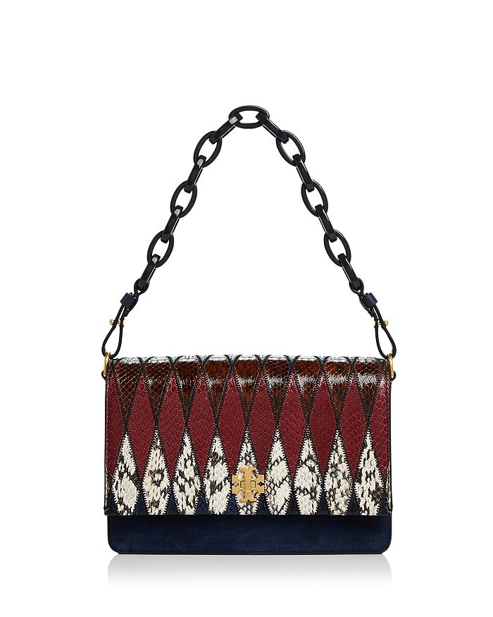 Tory Burch Kira Pieced Snakeskin Leather Suede Shoulder Bag