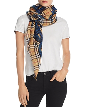 BURBERRY MARKER TEXT CHECK GAUZE SCARF,4071000
