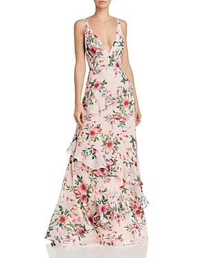 FAME AND PARTNERS FAME AND PARTNERS DELANY FLORAL-PRINT RUFFLED GOWN,FP2833P