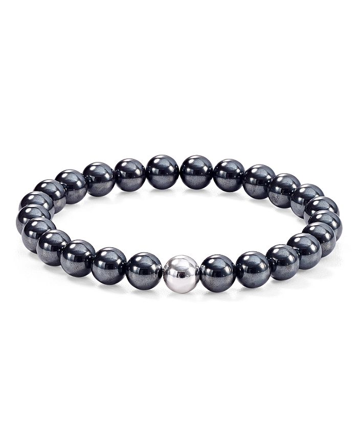 Aqua Sterling Silver & Stone Beaded Stretch Bracelet - 100% Exclusive In Hematite/silver