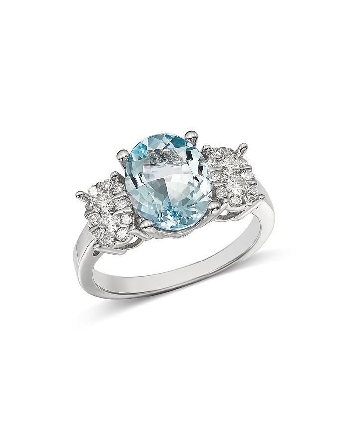 Bloomingdale's Aquamarine Oval & Diamond Cluster Ring In 14k White Gold - 100% Exclusive In Blue/white