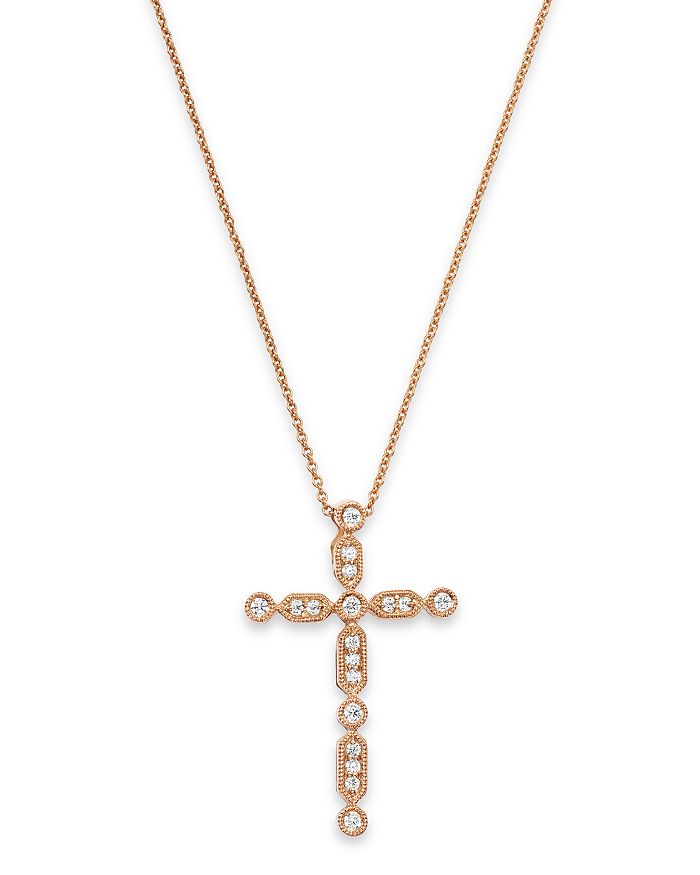 Bloomingdale's Diamond Cross Pendant Necklace In 14k Rose Gold, 0.15 Ct. T.w. - 100% Exclusive In White/rose